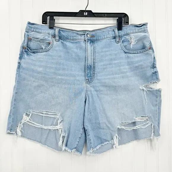 American Eagle Shorts 20 90s Boyfriend Bermuda Blue Denim Distressed Grunge - Picture 1 of 9